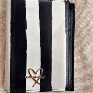 Victoria's Secret Black & White Striped Card Wallet with Gold Heart